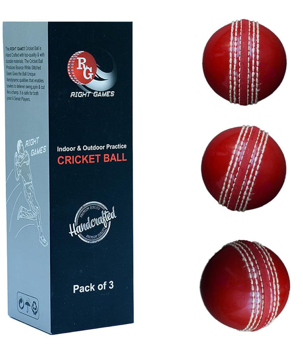 Right Games Rubber Practice Cricket Ball | with Real Stitched Seam & Core