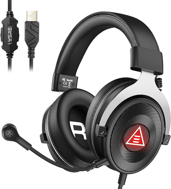 EKSA E900 Plus Gaming Headset, Noise Cancelling Microphone, LED light, Black