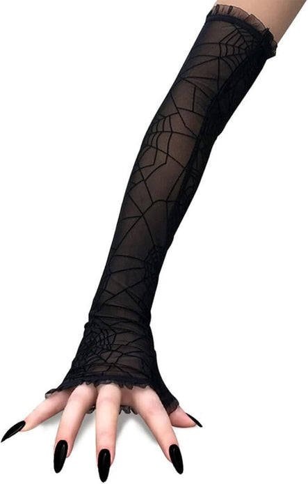 Lusiaina Halloween Black Lace Gloves, Cosplay Spider Web Pattern, Women’s Gloves