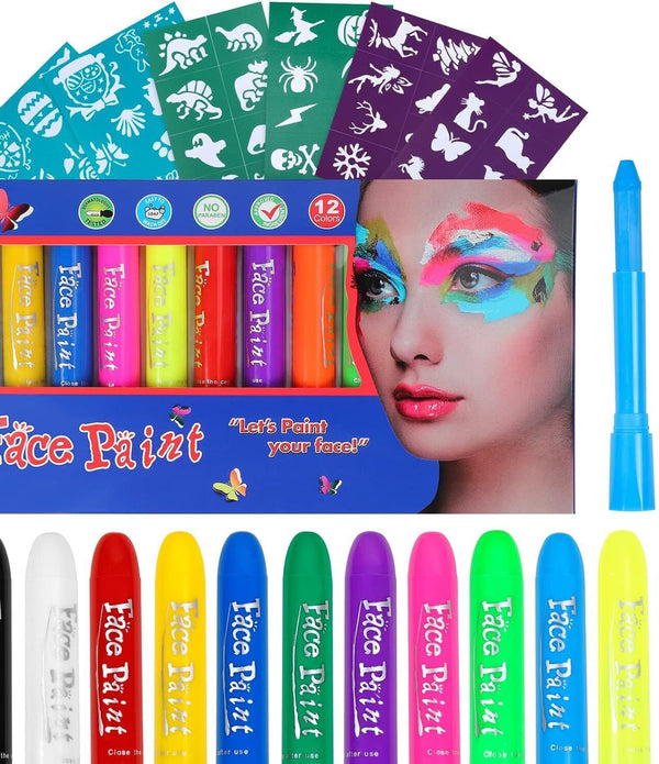 12 PCS Face Paint Crayons Kit Bright Colors Face Paint Kit Set For Kids Safe