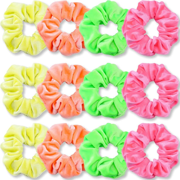 VENUSTE 12 Pack Neon Velvet Scrunchies - 80s Hair Accessories