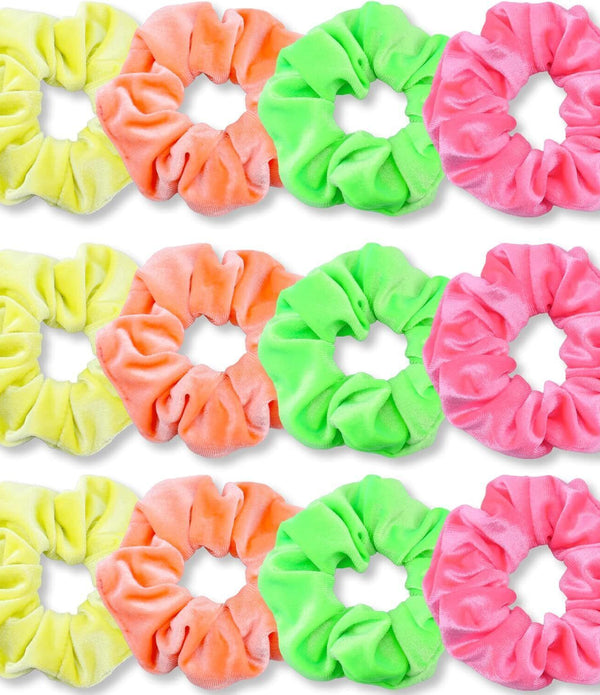 VENUSTE 12 Pack Neon Velvet Scrunchies - 80s Hair Accessories