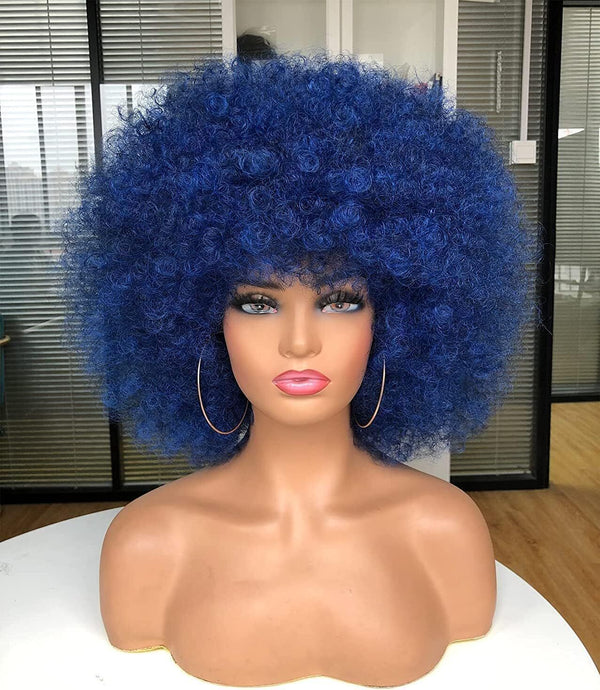 Annivia Afro Wig for Black Women - Ombre Blue 10" Short Curly Kinky Wig