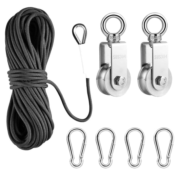 TooTaci Pulley Set - Stainless Steel Block with Rope & Snap Hooks