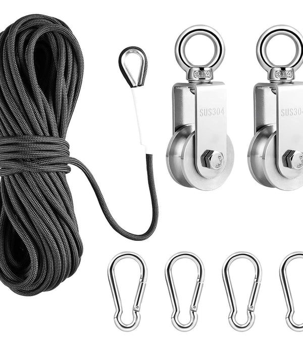 TooTaci Pulley Set - Stainless Steel Block with Rope & Snap Hooks