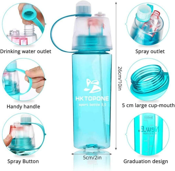 Spray Water Bottle for Drinking Sports Water Bottle Cycling BPA Free 600ml Green