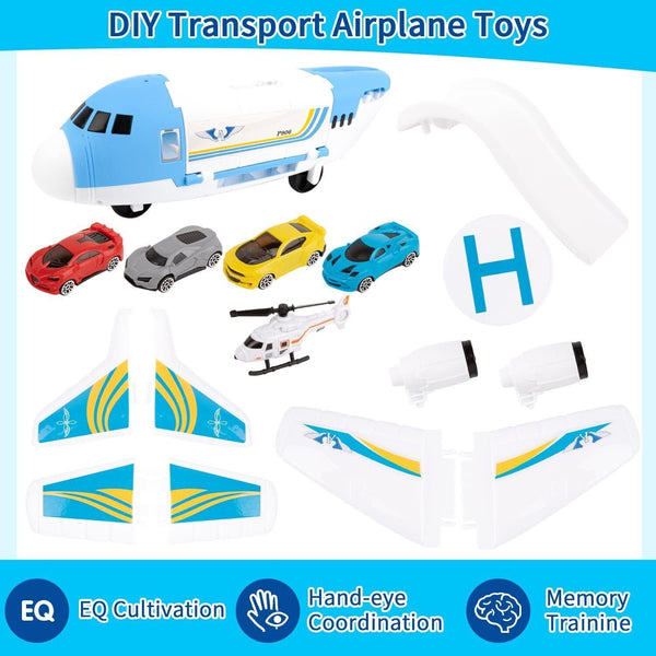 Shayson Transport Cargo Airplane Toy Set with 4 Cars & Helicopter