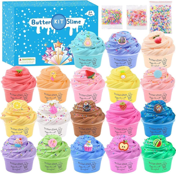 18-Pack Christmas Fluffy Butter Slime Kit - Super Soft DIY Putty with Charms