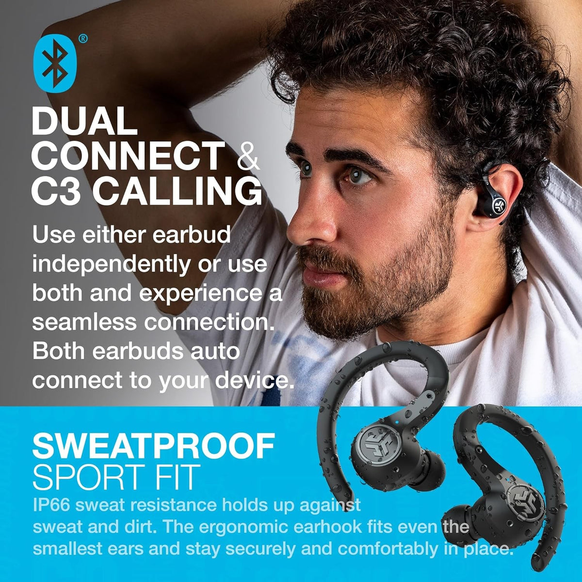 JLab Epic Air Sport ANC Active Noise Cancelling Earbuds, Wireless - Black