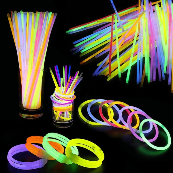 Glow Sticks 8" and Connectors Neon Colours Kit for Bracelets, 200 Pcs