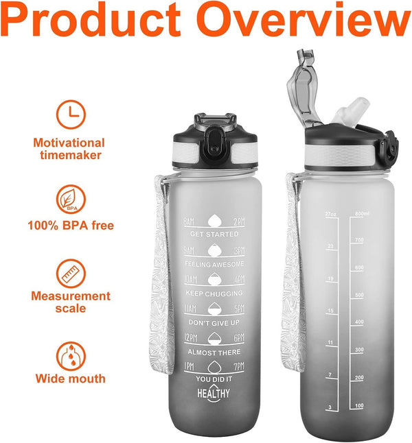 EYQ 2 Packs Water Bottle 800 ml and 2L Sports Water Bottle with Straw BPA Free