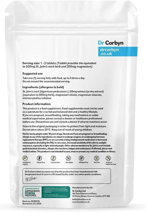 5 PACK Dr Corbyn St. John's Wort 500mg - 60 Tablets/Magnesium 200mg  EXP 01/26