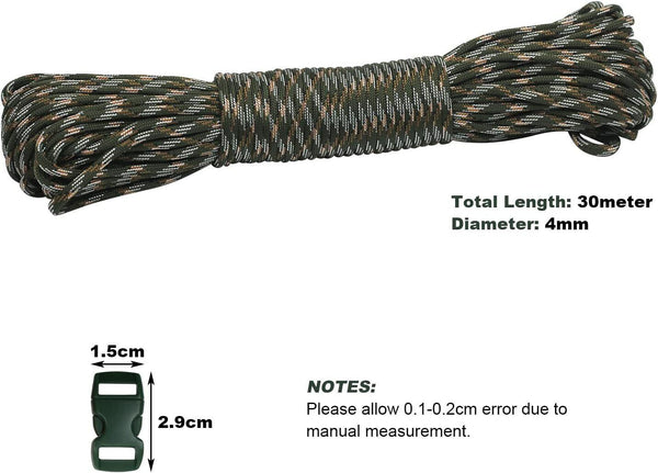 30M 550lb 4mm Heavy Duty 7-Strand Paracord Rope Camouflage 30M