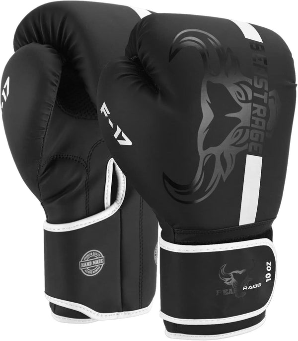 BEAST RAGE Boxing Gloves, 10oz, for Muay Thai, MMA, Kickboxing, White