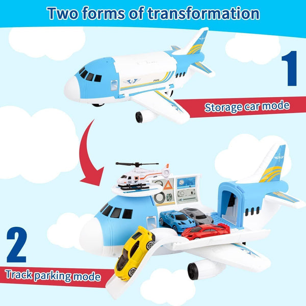 Shayson Transport Cargo Airplane Toy Set with 4 Cars & Helicopter