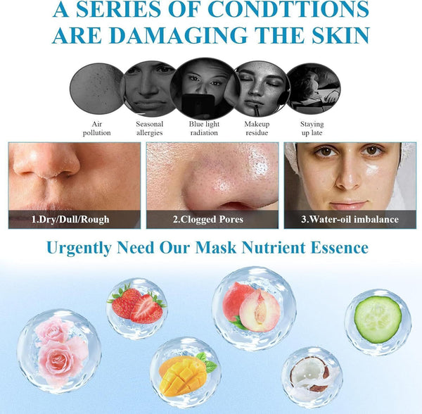 12PCS Organic Face Sheet Mask Set: Hydrating, Soothing, Repairing