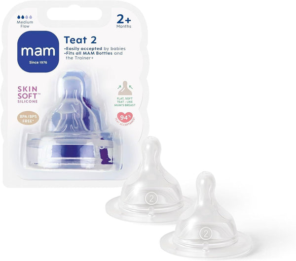 MAM Teats Size 2 - Medium Flow for 2+ Months, 2 Pack