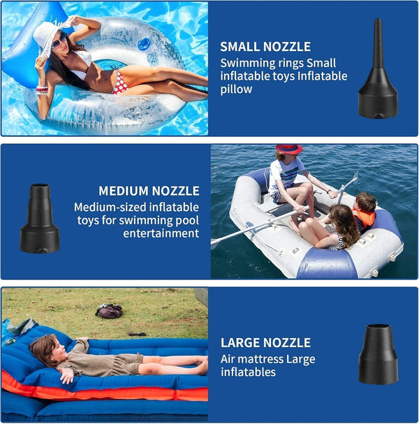 Nessuno Ama Electric Air Pump Inflate Deflate Pools Beds Rings 3 Nozzles