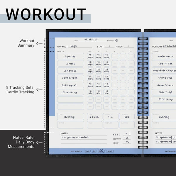 PosterMate FitMate Gym Workout Log Book 160-Page Spiral Journal Waterproof