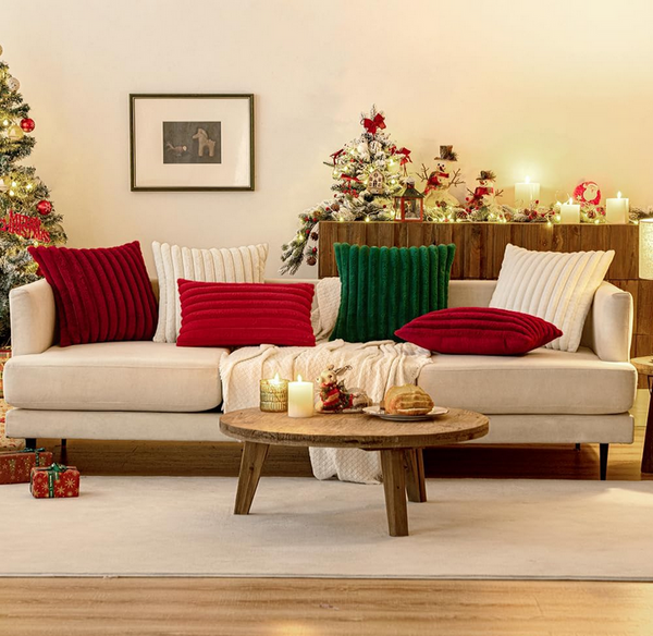 Red Christmas Cushion Covers, Plush Velvet Set of 2, Soft Comfy, 40x40cm