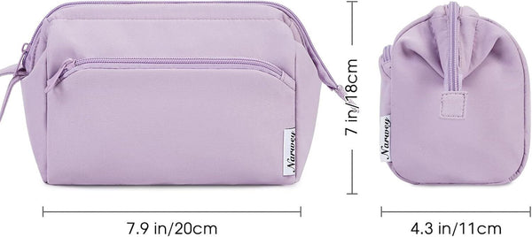 Narwey Purple Large Makeup Bag - Wide Zipper Travel Toiletry Organizer