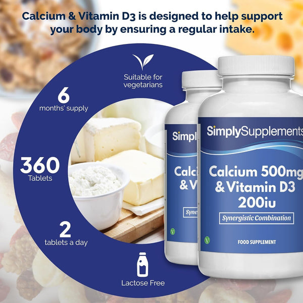 Calcium 500mg with Vitamin D3 Supports Strong Bones & Healthy Teeth 360 Tablets