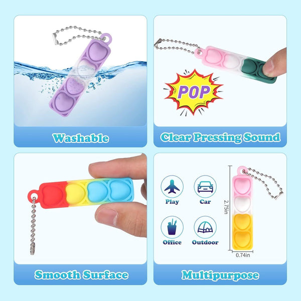 100 PCS Mini Pop Fidget Keyrings for Kids Heart Silicone Pop Keychain Party  