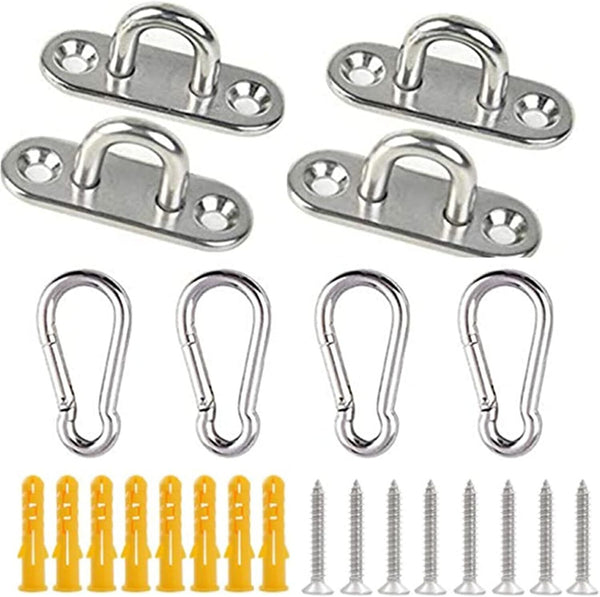 4 Pcs Stainless Steel Eye Pad Plates + 4 Pcs Carabiner Clips, M5 Pad Eye with 8