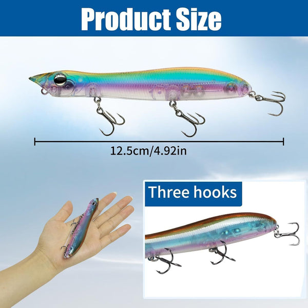 Sea Fishing Lures,125mm 17.5g Bass Lures,Pike-Shape Top Water,Surface Lure