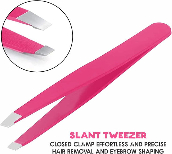 Stainless Steel Eyebrow Tweezers Set of 4 Precision Flat, Pointed & Slanted