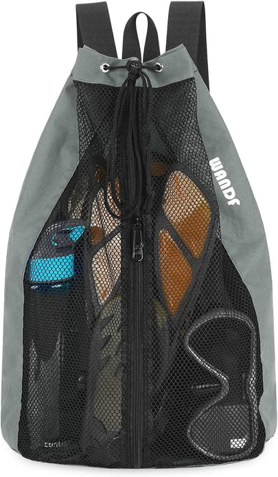 WANDF Grey Swim Bag Mesh Drawstring Backpack � Beach, Gym & Workout Gear