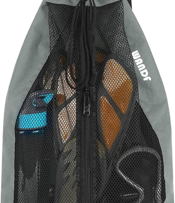 WANDF Grey Swim Bag Mesh Drawstring Backpack � Beach, Gym & Workout Gear