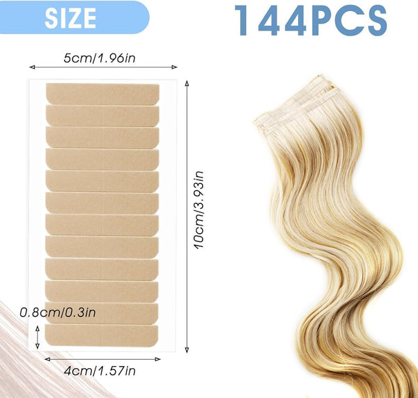 144PCS Hair Extension Tape Tabs - Double-Sided Waterproof Wig Tapes Brown