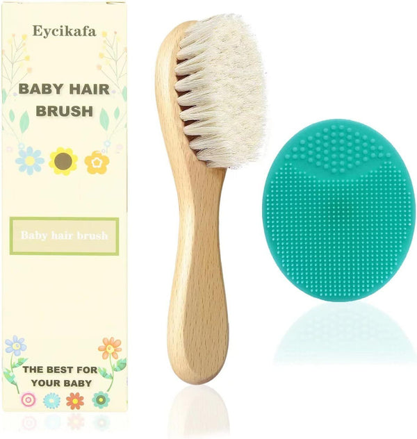 Baby Hair Brush & Comb Set for Newborns & Toddlers, Natural Soft Goat Bristles