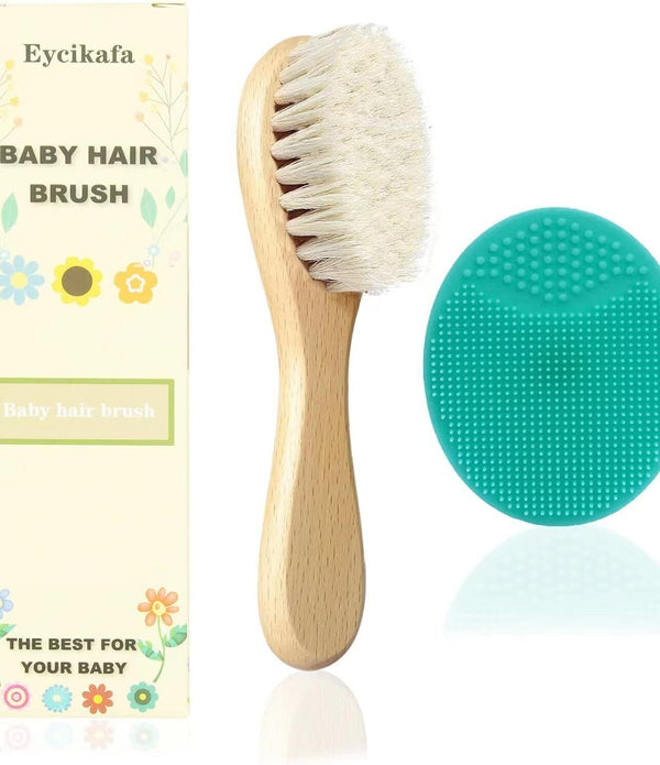 Baby Hair Brush & Comb Set for Newborns & Toddlers, Natural Soft Goat Bristles