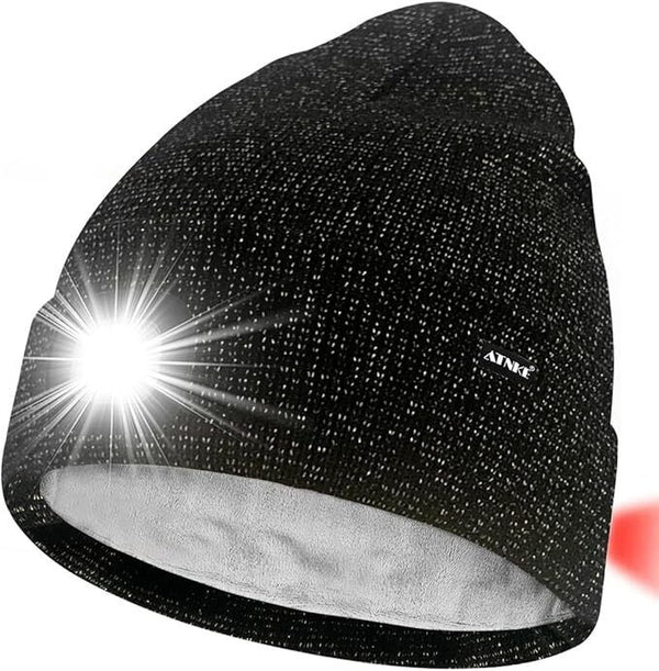 Atnke LED light up Beanie Fleece Hat Black / Goldwire FZ-101 - Warm & Light 