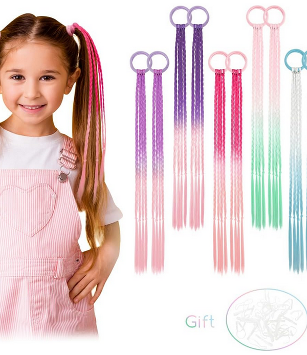 Dreamlover Rainbow Hair Extensions for Kids, 12 Pieces Colourful Braiding Set