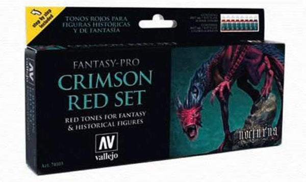 Vallejo Fantasy-Pro Crimson Red Paint Set  Red Tones, 74103