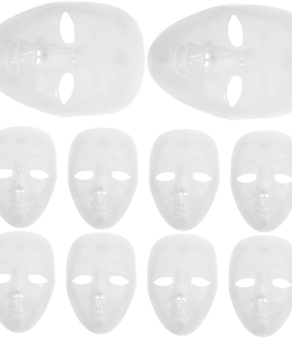 IMIKEYA 10-Pack Blank Halloween Masks - White Paintable DIY Paper Mache