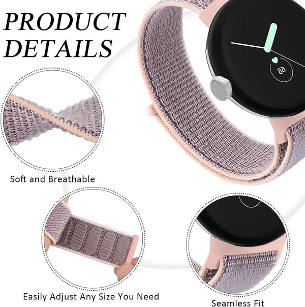 Nylon Bands for Google Pixel Watch, Comfortable Adjustable Strap, Rose