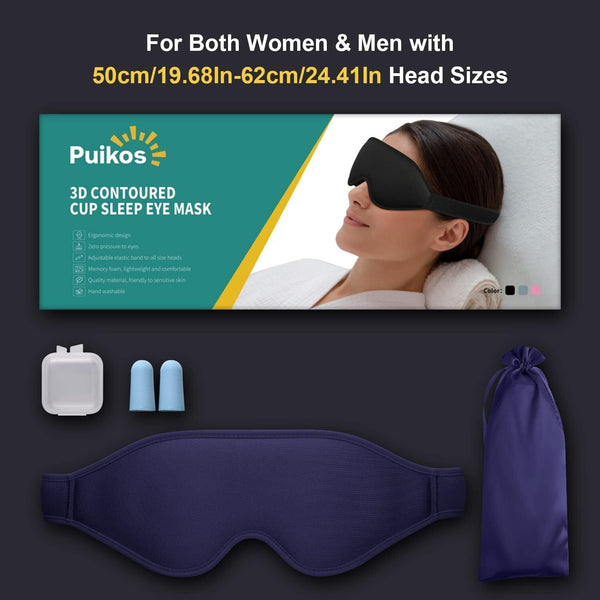 Puikos Weighted Eye Mask - Blackout Adjustable Comfortable for Travel Dark Blue
