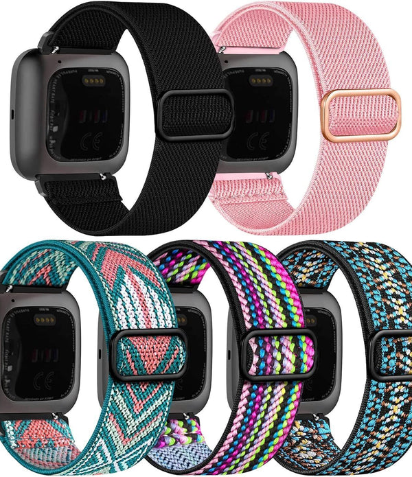 Chinbersky Fitbit Versa 2 Nylon Strap, 5-Pack, Adjustable Sports Bands