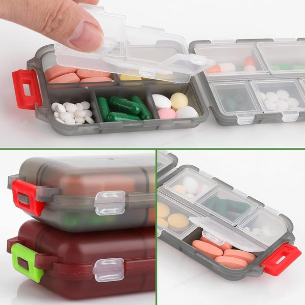 WLLHYF 2PCS PILL ORGANIZER GREY 10 COMPARTMENT MEDICINE CASE