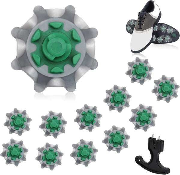 Golf Shoe Spikes 12pcs (Green), Replacement Kit for Traction & Comfort