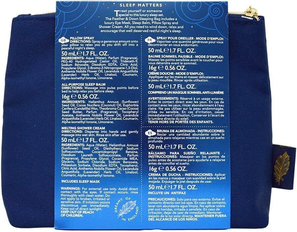 Feather & Down Sleeping Bag Gift Set - Eye Mask, Sleep Balm, Pillow Spray