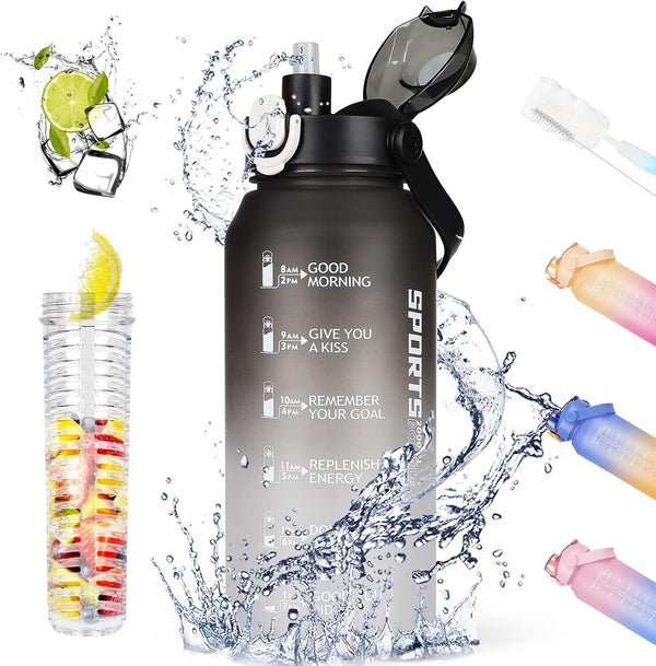 AOHAN 2L Black/White Gradient Water Bottle with Infuser, Leak Proof