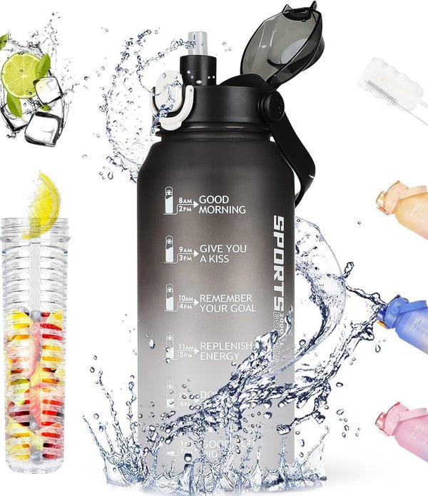 AOHAN 2L Black/White Gradient Water Bottle with Infuser, Leak Proof