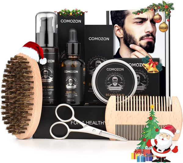 Beard Grooming Kit for Men - Oil, Shampoo, Comb, Brush, Balm, Scissors