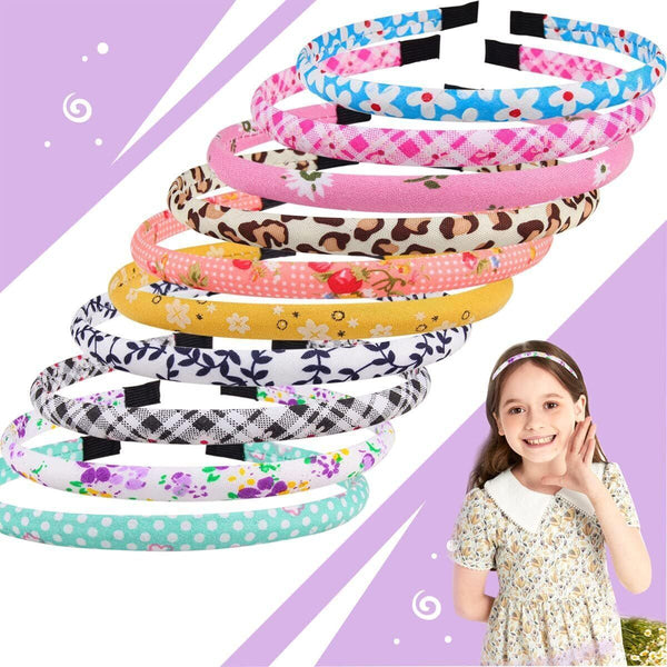 Candygirl 10 Pieces Alice Band Girls - Kids Floral, Heart, Dot Fabric Headbands