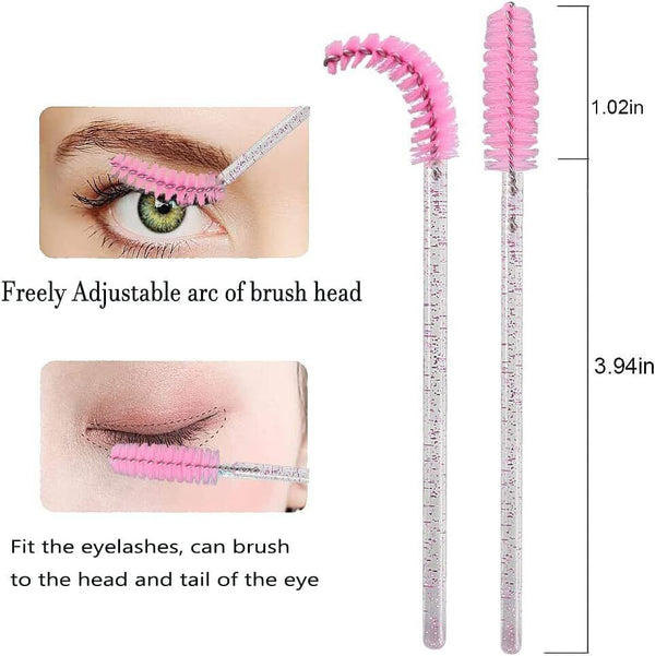 XPP 100pcs Disposable Eyelash Brushes  Crystal Pink Makeup Tools